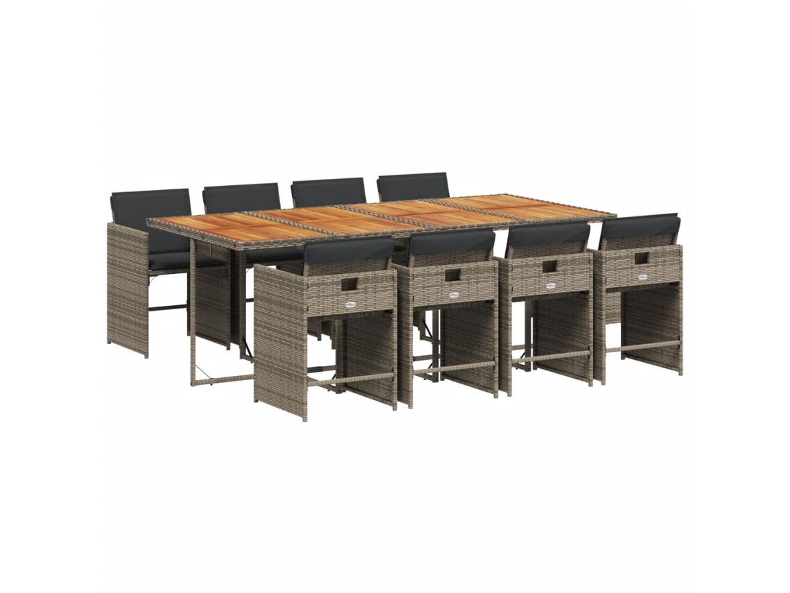 Conjunto de 9 Jantar para Jardim com Almofadões Vime Pe Cinza MAISON EXCLUSIVE