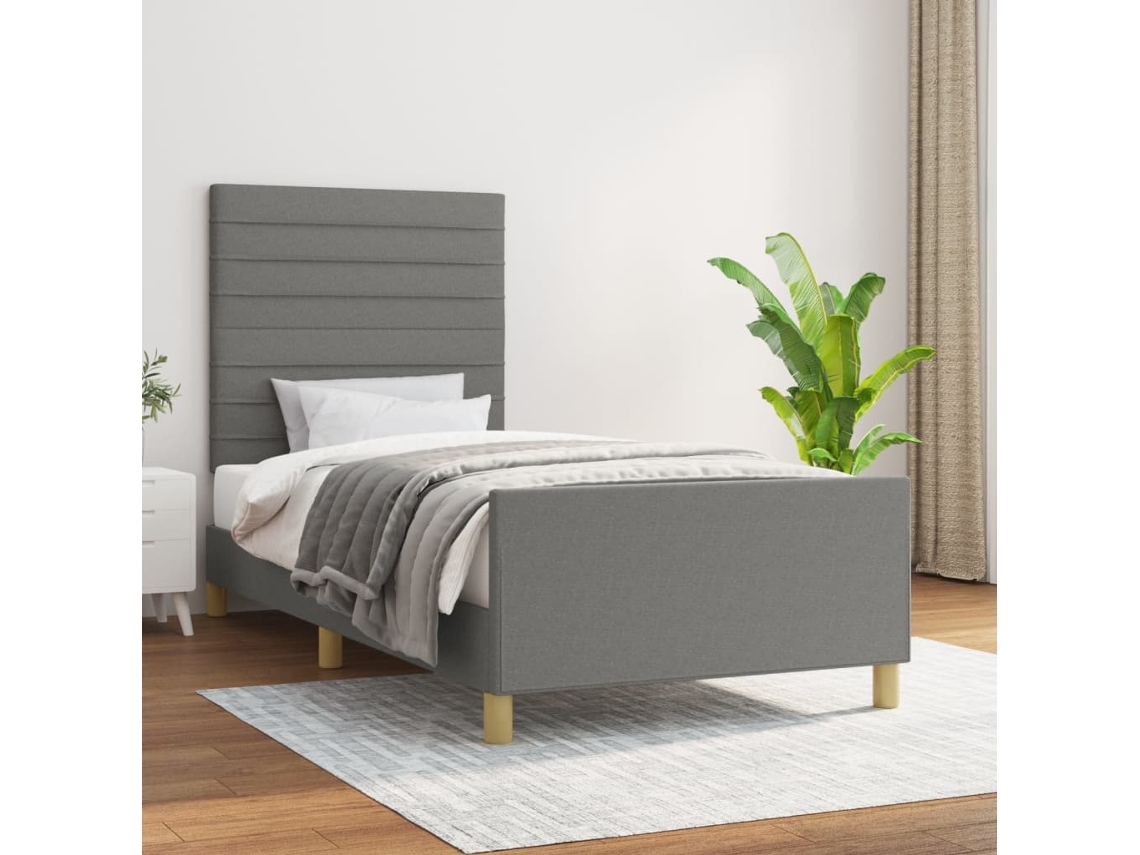 Estrutura de cama sem colchão 80x200 cm tecido cinzento-escuro