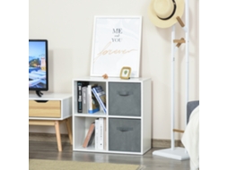 Estante Para Livros De 4 Cubos Modular Com 2 Cestos Removíveis De Tnt Para Escritório Estúdio Dormitório 61,5x30x61,5cm Branco E Cinza
