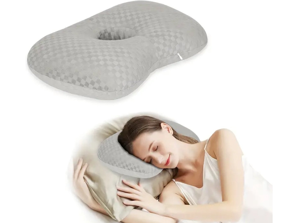 Lurelia Travesseiro Com Orifício Para Orelha, Ergonómico, Capa Lavável, Para Dormir De Lado, Cinza Claro / Cinza