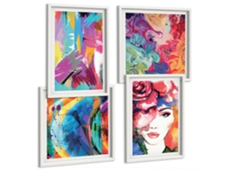 Composição De Quadros Padrões De Pintura Abstratos Coloridos Moldura Branca Fotos Para O Escritório Espelharte (conjunto De 4 Imagens)