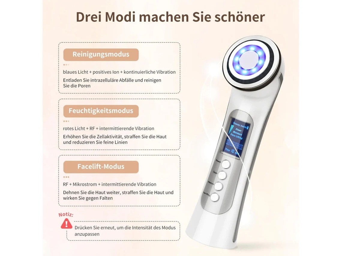 Massageador Facial Bestvite 5 Em 1 Aparelho Ultrassônico De Fotorejuvenescimento Radiofrequência E Fototerapia Led Antirrugas E
