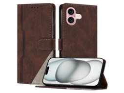 Capa De Couro Com Estampa Triangular E Suporte Tipo Carteira Para Iphone 16, À Prova De Choque