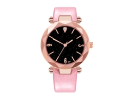 Relógio de Pulso Unissex de Quartzo com Pulseira de Couro Artificial Rosa Simples