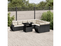 Vidaxl 10 Pcs Conjunto Sofás De Jardim C/ Almofadões Vime Pe Preto