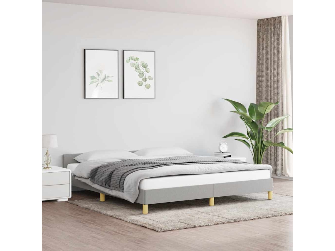 Estrutura De Cama Sem Colchão 160x200 Cm Tecido Cinzento-claro