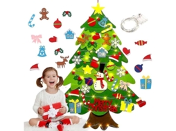 Árvore de Natal de feltro, kit faça você mesmo para crianças com enfeites e luzes de LED 70x98cm