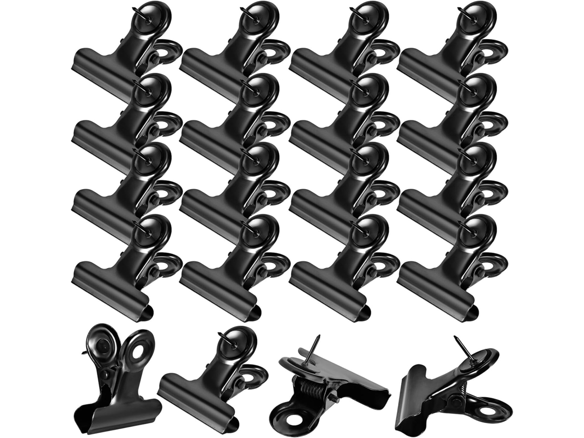 Conjunto de 30 Tachininhas de Metal Preto com Clipe Supvox para Decoração Escolar, Organizador Multiuso para Projetos Escolares