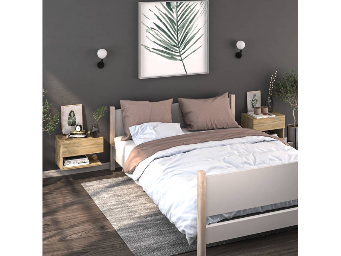 Vidaxl Mesas De Cabeceira Montagem Na Parede 2 Pcs Carvalho Sonoma