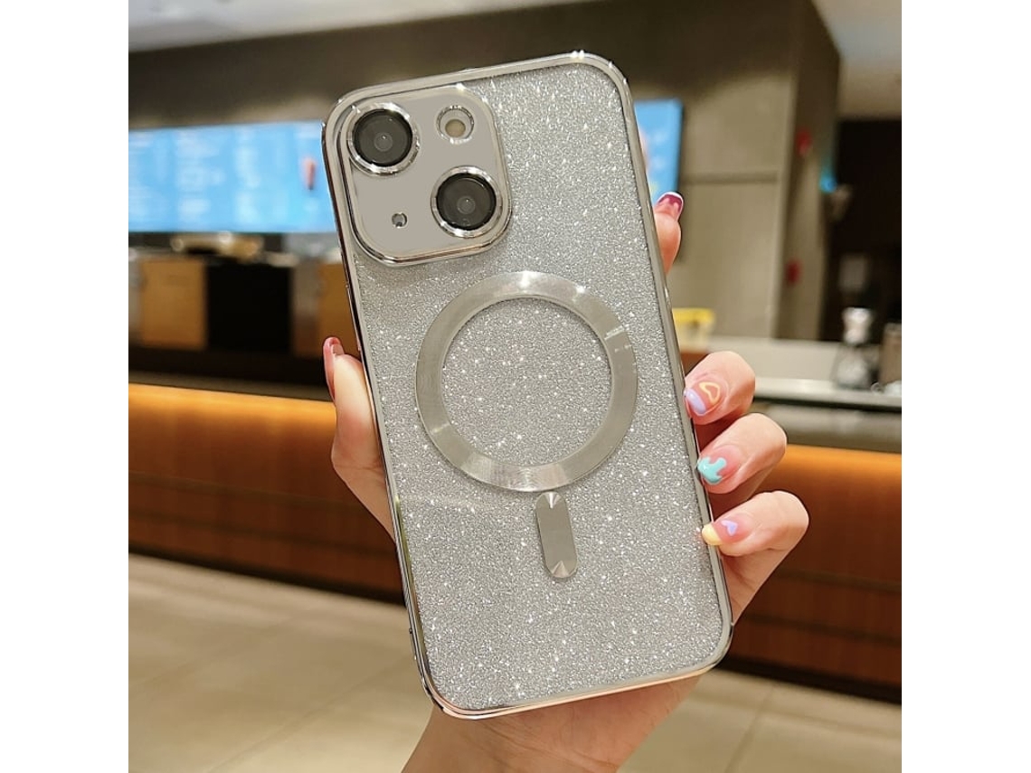 Capa De Tpu Para Iphone 14 Plus - Glitter - Acabamento Eletroplástico - Magsafe