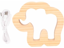 Luminária De Madeira Esculpida Em Formato Elefante, 3,3 W, Led Suave,