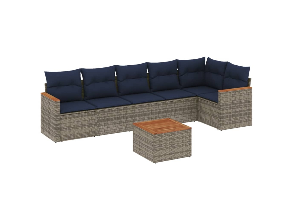 Conjunto de Sofá de Jardim, 7 Peças, Almofadas, Rattan Cinza MAISON EXCLUSIVE
