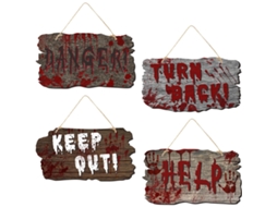 Placa Decorativa de Halloween em 4 Peças – Sinal de Papel Sangrento para Porta Enfeite Assustador para Festas NEVEANCE
