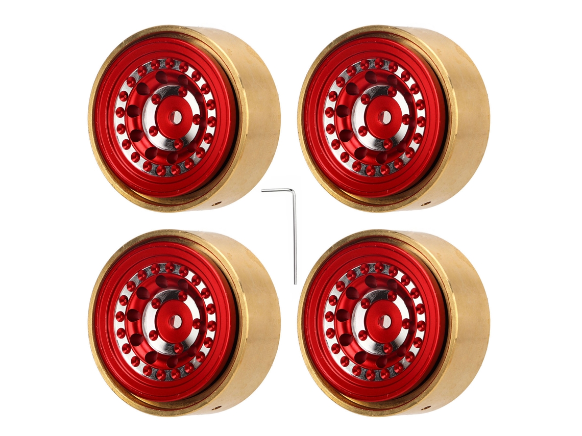 Mali 4pcs Roda Beadlock Rc de Liga de Alumínio e Latão para Carro Rc Watchman Fms Fcx24 1/18 1/24 Vermelho