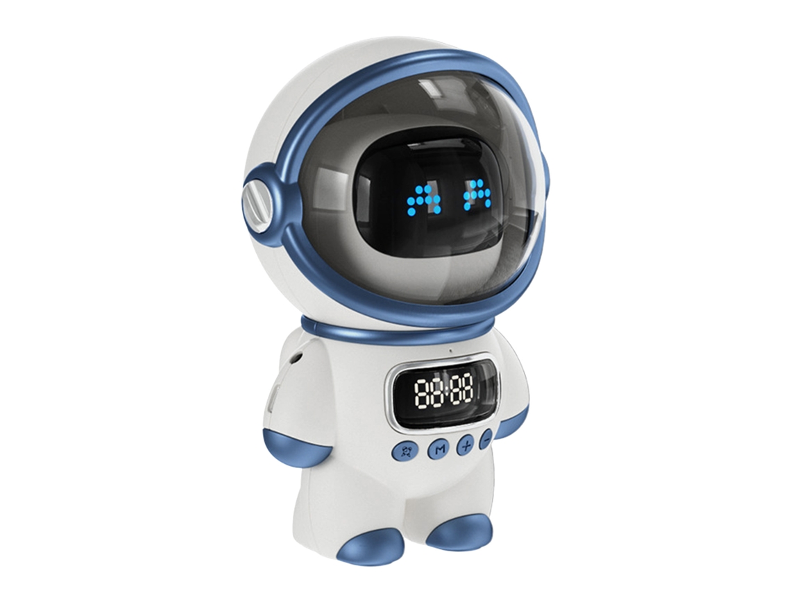 Rebe-altavoz Bluetooth Astronauta Inteligente Com Relógio E Luz Noturna Presente De Aniversário Branco