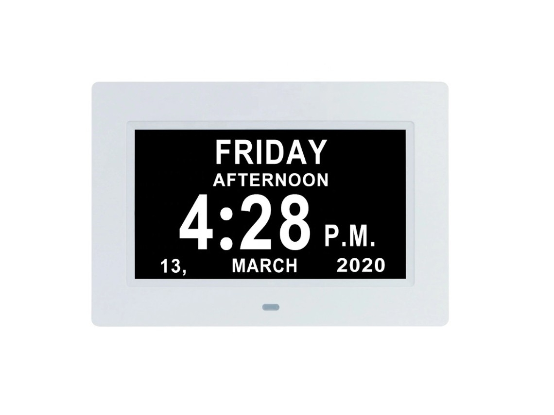 Relógio Digital Branco De 7 Polegadas, Com Porta-retratos/calendário, Fonte Grande E Resolução Hd.