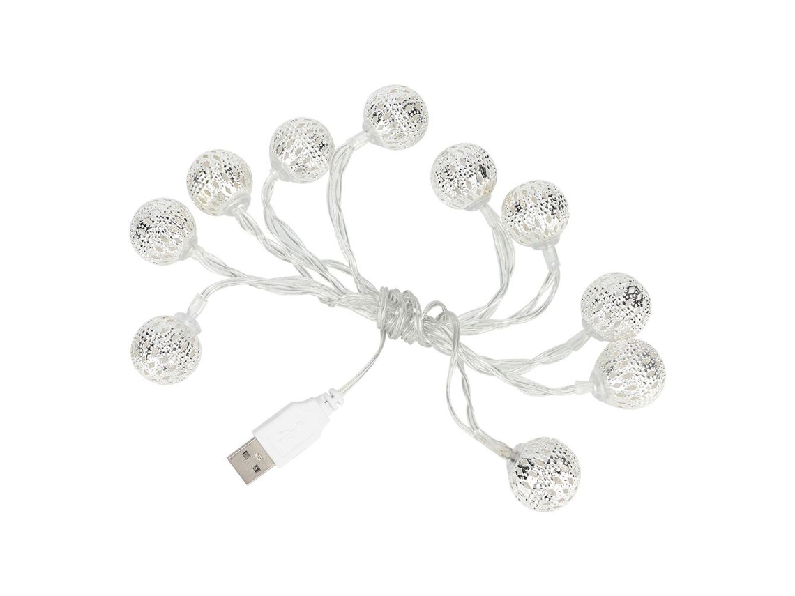 Jia Luzes de Corda Decorativas Led com Bolas Ocas Metal Marroquinas Klb BRILVIBERA