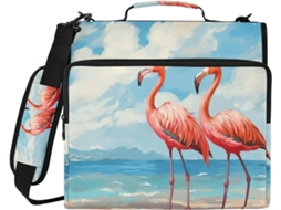 Pasta Com Estampa De Flamingos Rosa, 3 Argolas, Compartimento Laptop E Organizador Com Vários Bolsos, Ideal