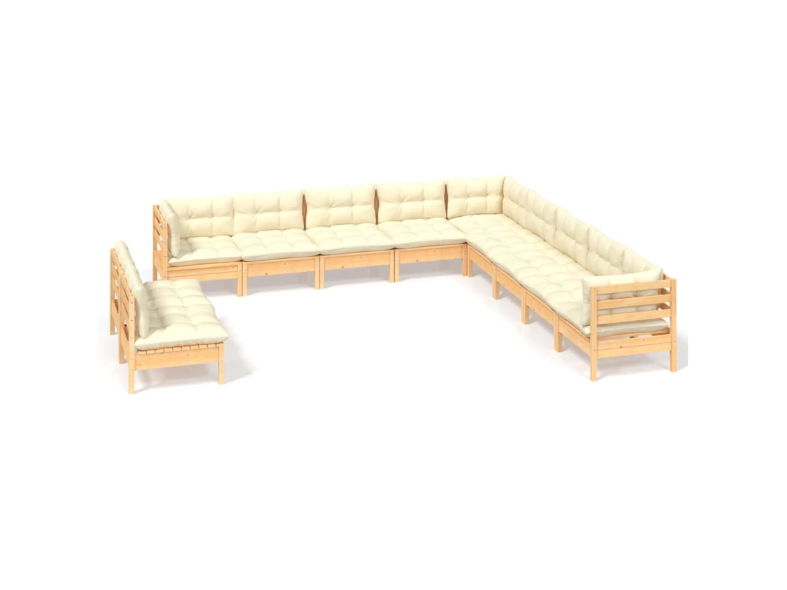 Conjunto de 11 Lounge Jardim com Almofadões Creme Pinho Maciço MAISON EXCLUSIVE