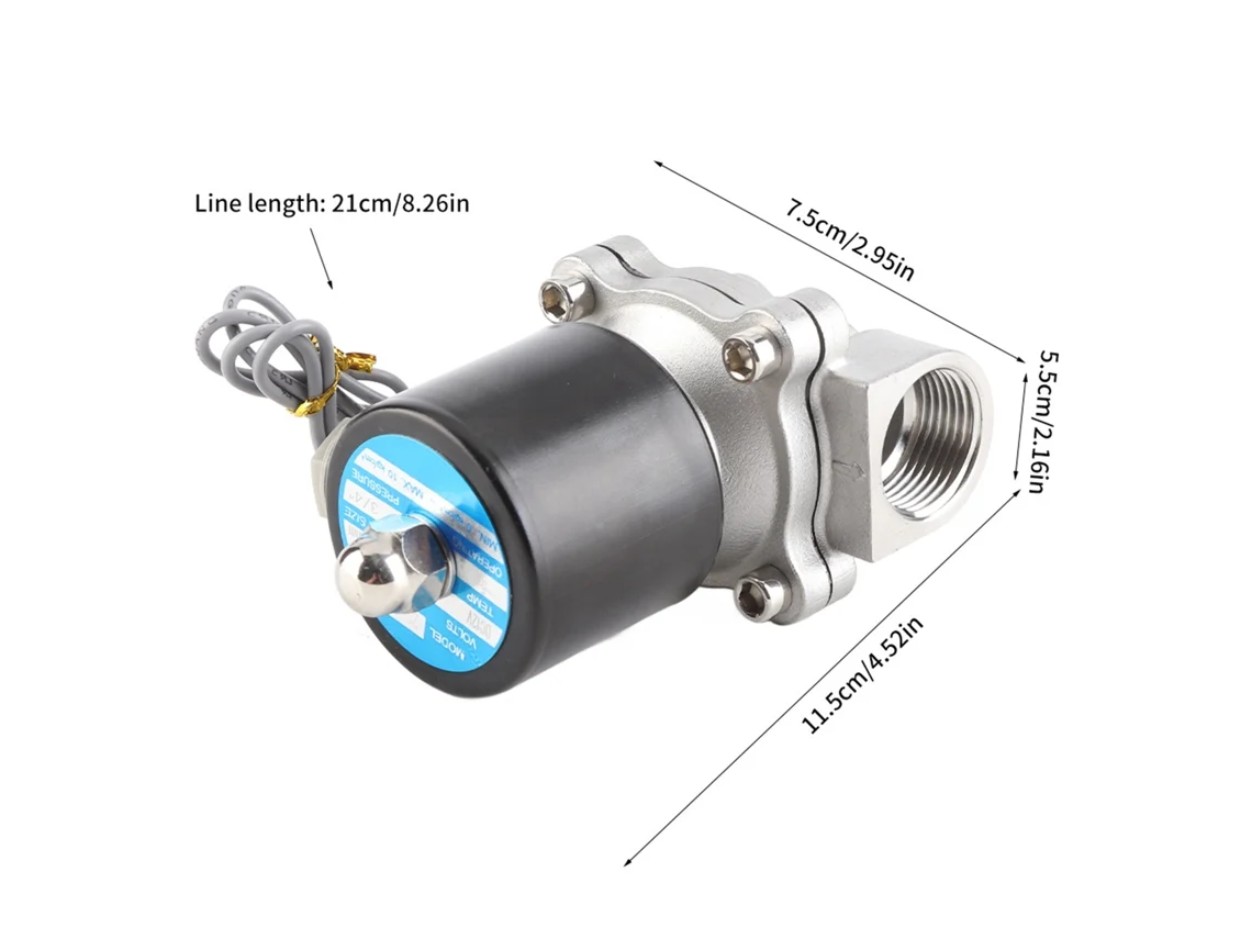 Laxiscreed Válvula Solenoide Eléctrica 12v G3/4 Polegadas Em Aço Inoxidável 304, Normalmente Fechada