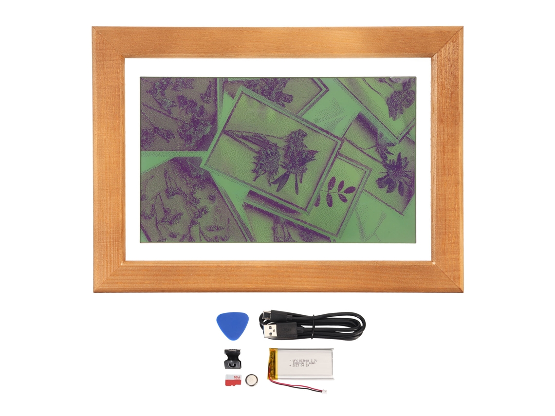 Quadro de Fotos com Tela E ink Display de 7 Cores Moldura de Madeira Sólida EOOCOO