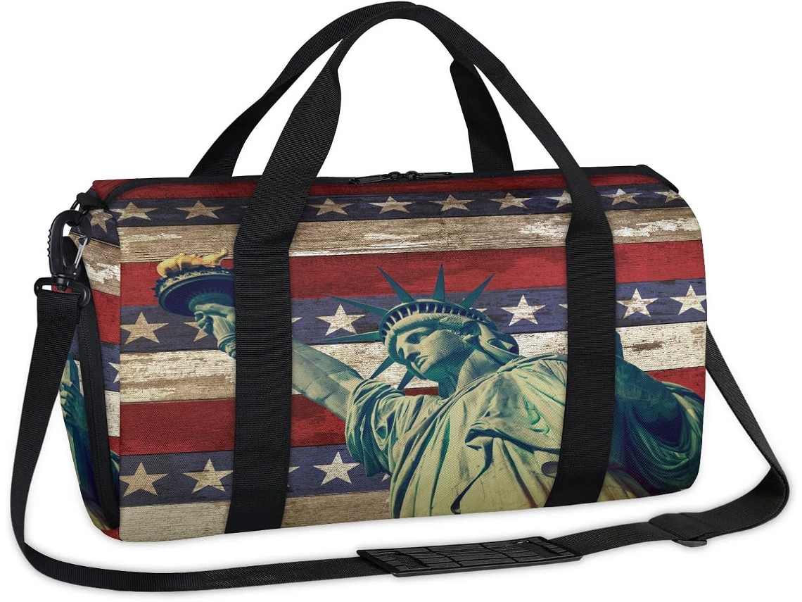 Bolsa MARCA esportiva com estampa da Estátua da Liberdade 45x21x23cm tecido poliéster
