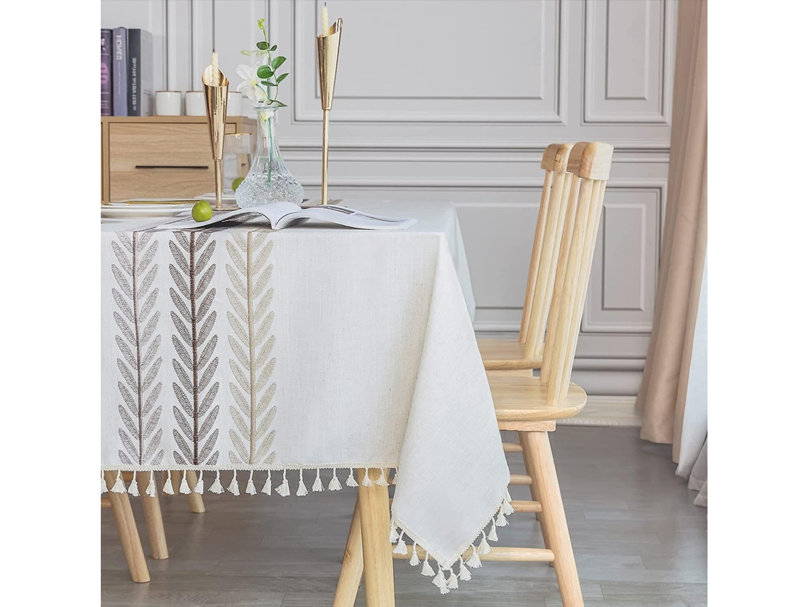 Toalha De Mesa Impermeável De Algodão E Linho - 140 X 220 Cm, Retangular, Lavável, Decoração De Mesa De Cozinha E Jantar Com Borlas