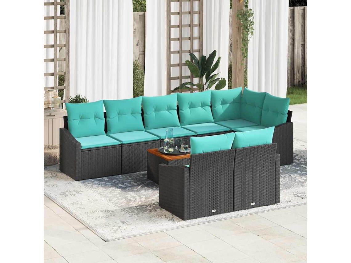 Vidaxl Conjunto De Sofá De Jardim 9 Unid. Preto Vime Pe