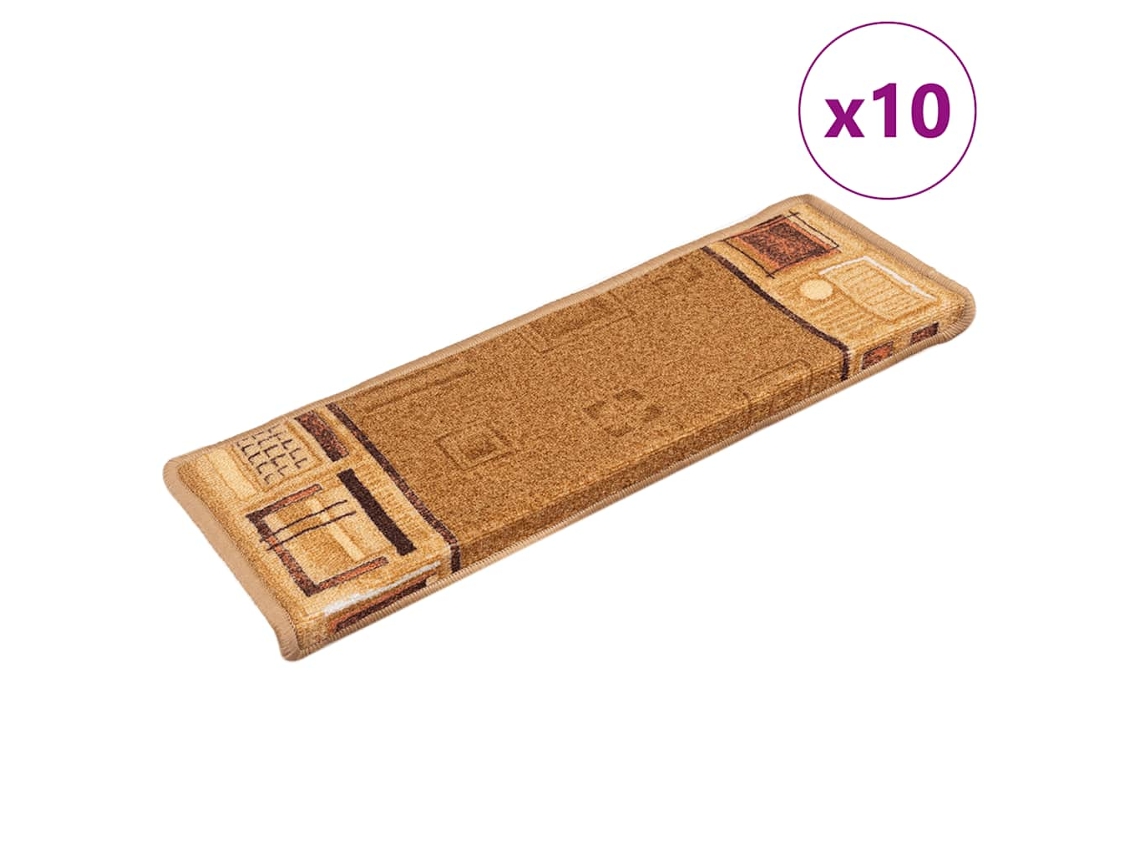 Vidaxl Tapetes De Escadas Adesivos 10 Pcs 65x21x4 Cm Bege