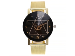 Reloj Unisex Vansvar Dial Oro Negro Correa Malla Acero Cuarzo
