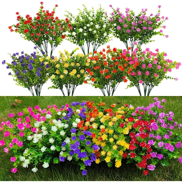 21 Maços de Plantas Artificiais para Exterior, Resistentes a Uv, Flores Artificiais de Plástico AQUAFORGE