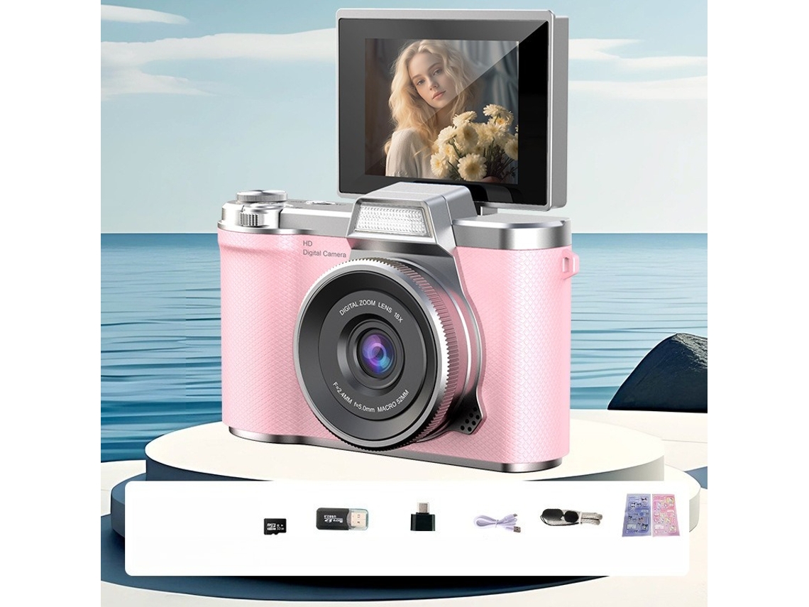 Câmara Digital Tela Articulada De 2,4 Polegadas Com Luz De Preenchimento (rosa - Cartão De 32 Gb) Cuich