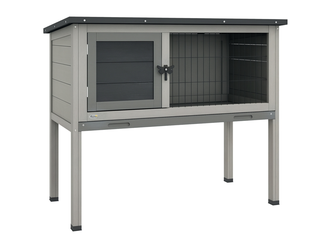 Coelheira de Madeira para Animais Pequenos com Bandeja Amovível 84x43x70 Cm Cinza Preto S/MARCA