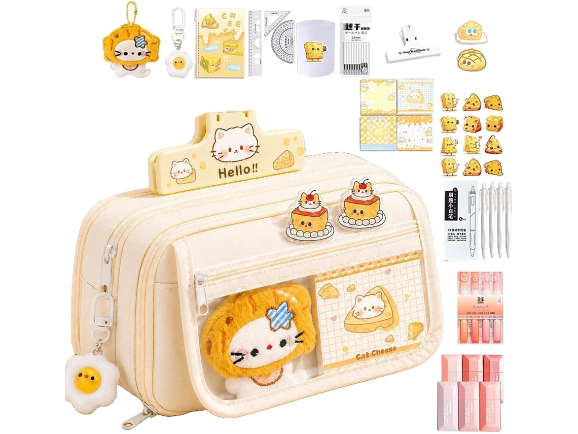 Peil Case With Supplies - Cheese Cat Design High Capacity Stationery Use