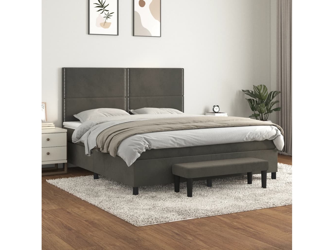 Vidaxl Cama com Molas/colchão 180x200 Cm Veludo Cinzento escuro