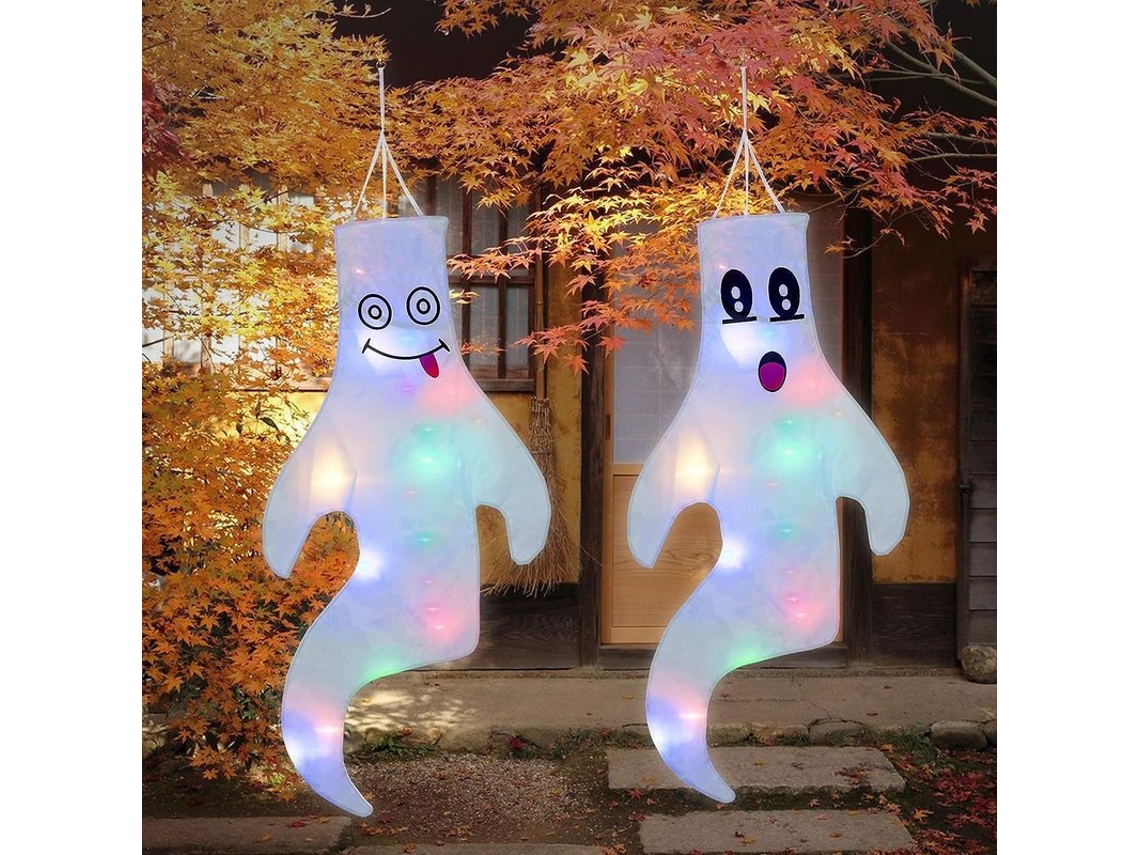 Decoraciones Penduradas De Fantasmas De Halloween Com Luzes Led, 2 Peças, Branco, Interior E Exterior