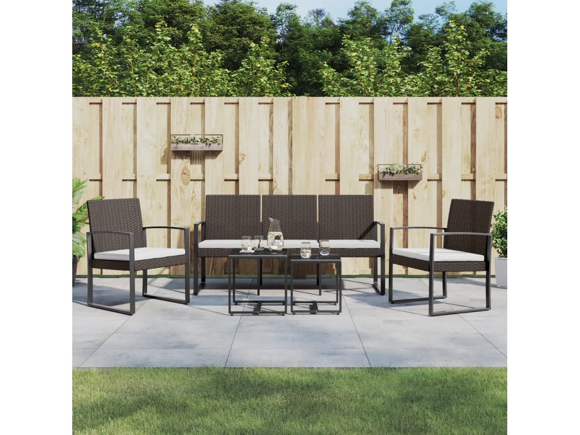 Vidaxl 5 Pcs Conjunto Jantar P/ Jardim C/ Almofadões Vime Pp Castanho