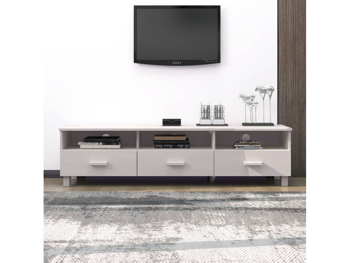 Vidaxl Móvel De Tv Hamar 158x40x40 Cm Pinho Maciço Branco