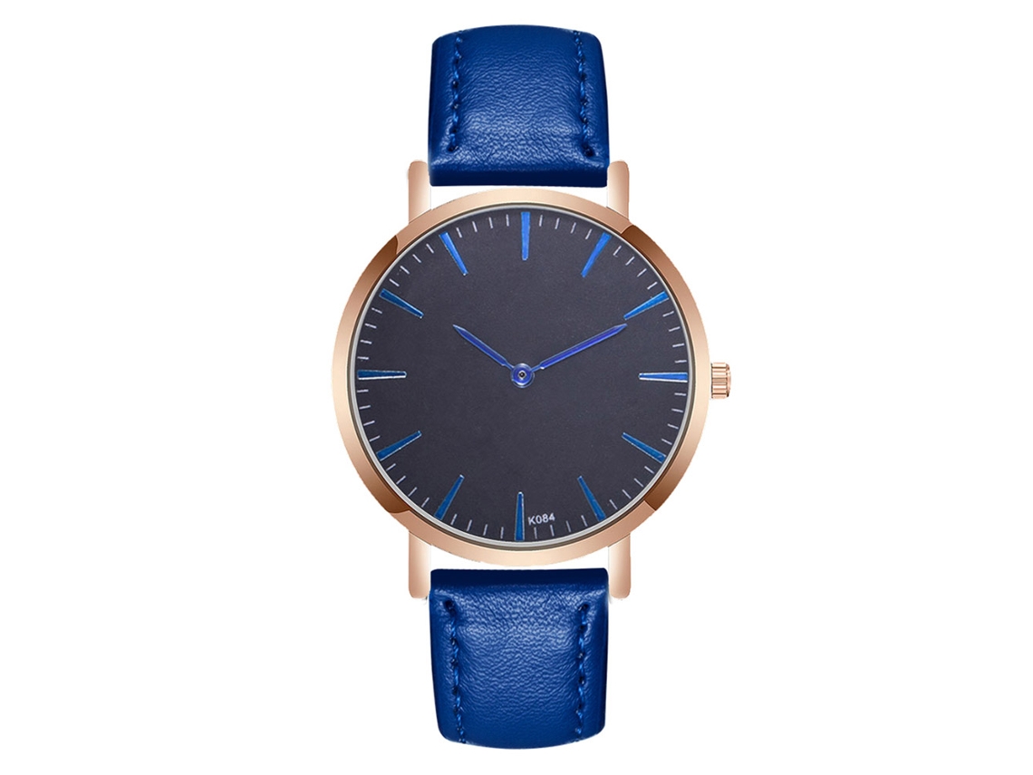 Relógio de Pulso Masculino de Negócio com Pulseira Pu Azul Royal Dial Redondo Quartzo