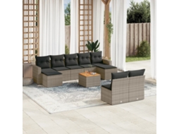 Vidaxl 10 Pcs Conjunto Sofás De Jardim C/ Almofadões Vime Pe Cinzento