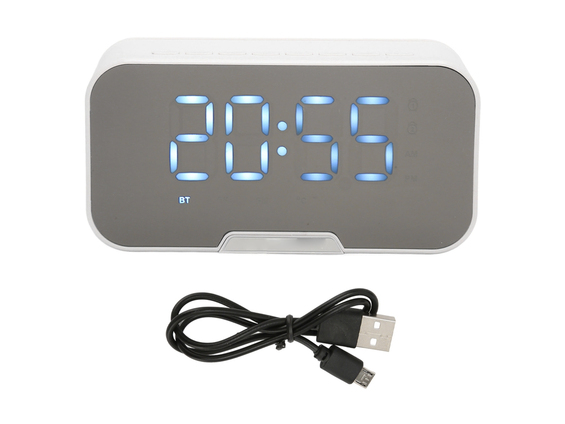 Despertador com Espelho e Alto falante Bluetooth, Rádio Fm, Tela Digital e Temperatura S/MARCA