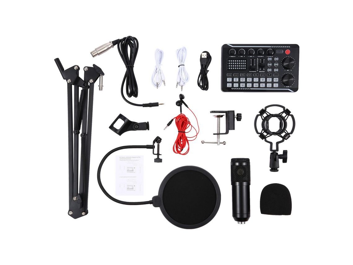 Kit de Microfone de Suspensão Placa de Som Profissional Microfone e Conjunto de Suporte de Braço de Microfone Preto (Outlet Grade A)