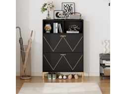 Armário De Sapatos 80x25x117cm Com 2 Portas Basculantes,4 Gavetas E 2 Nichos Abertos,sideboard Para Corredor Ou Sala,design Com Pernas Elevadas