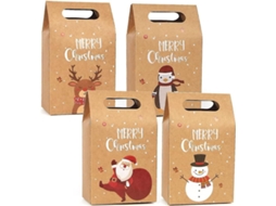 Conjunto De 24 Sacolas De Presente De Natal Em Papel Kraft, 4 Modelos Aquaforge (6 De Cada Modelo)