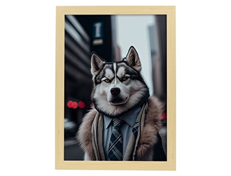 Paciente De Placas Husky Siberianas NACNIC Em Fotográfico De Cor Ilustrações Engraçadas Realistas De Animais Com Roupas Humanas A3 Madeira De Madeira