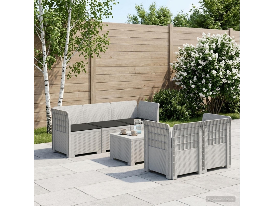 Vidaxl Sofá De Jardim De 5 Pessoas Com Almofadas Visual De Rattan Pp