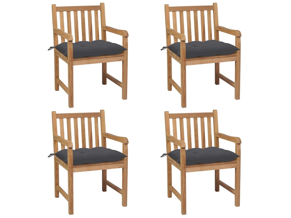 Vidaxl Cadeiras De Jardim C/ Almofadões Antracite 4 Pcs Teca Maciça