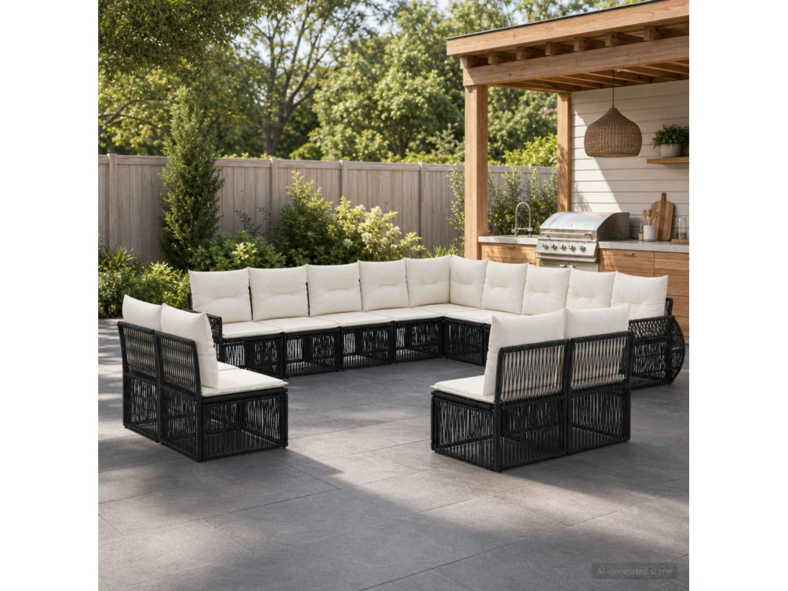 Vidaxl Conjunto De Sofá De Jardim 13 Unid. Preto E Branco Creme