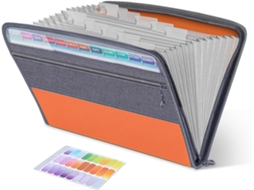 1 Unidade De Organizador De Arquivos Expansível, Caixa Organizadora Divertida Para Documentos, Pastas Com Zíper E 13 Compartimentos, Laranja