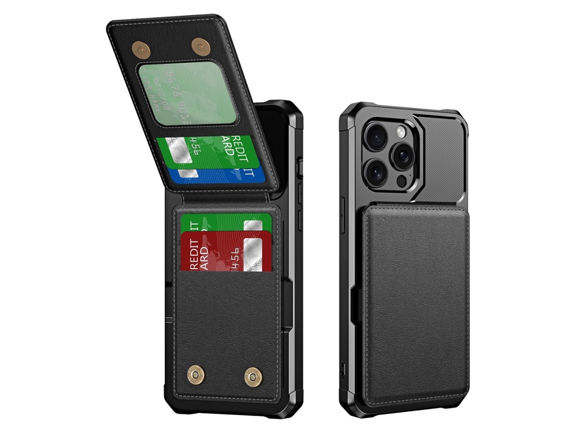 Suporte Casa Para Iphone 13 Pro Pele Sintética Com Porta-cartões Preto